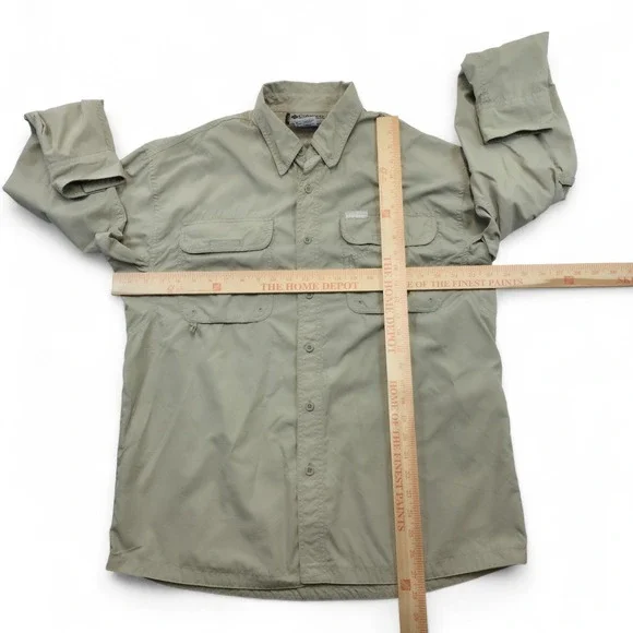 Columbia Men's M Button Up Long Sleeve Fishing Shirt Casual Work Outdoors Beige - Picture 8 of 9